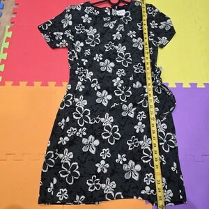 Vintage Bentley Floral Faux Wrap Dress Black White Short‎ Sleeve Mini SizeS ,M